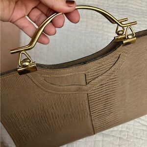 Chic VINTAGE* Elegant Taupe  snakeskin leather Handbag with Brass hardware
